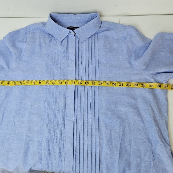 Lands End Linen Blend Shirt Dress Womens 22W Chambray Blue Belted - Picture 9 of 10